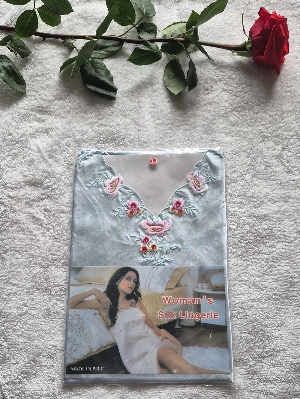Silk Embroidered Women's Nightgown - Light Blue